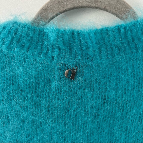 Dixie Teal Mohair Mock Turtleneck Short Sleeve Knit Cropped Retro Sweater S - Picture 6 of 10